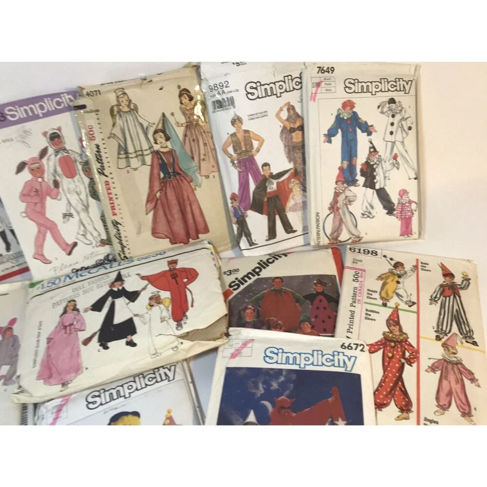 Lot of 14 Kids Sewing Pattern Halloween Costumes, some are vintage, cut & uncut